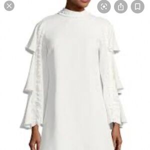 Marianne Tiered Bell-Sleeve Crepe Dress w/ Ruffled Trim- NEVER WORN